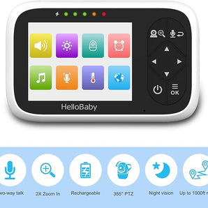 HelloBaby Baby Monitor with Camera and Audio, 3.2" IPS Color Display Baby Monitor, Fully Remote Pan Tilt Zoom, Infrared Night Vision,1000ft Range, 2-Way Talk, Baby Camera Monitor No WiFi