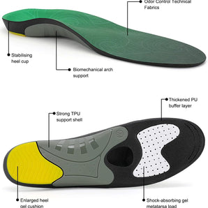 (210+lbs) Walkomfy Heavy Duty Support Plantar Fasciitis Insoles Arch Support Orthotic Inserts for Big & Tall Men Women, Flat Feet Heel Pain Relief Orthotics,Work Boots Gel Shoe Insoles,Green